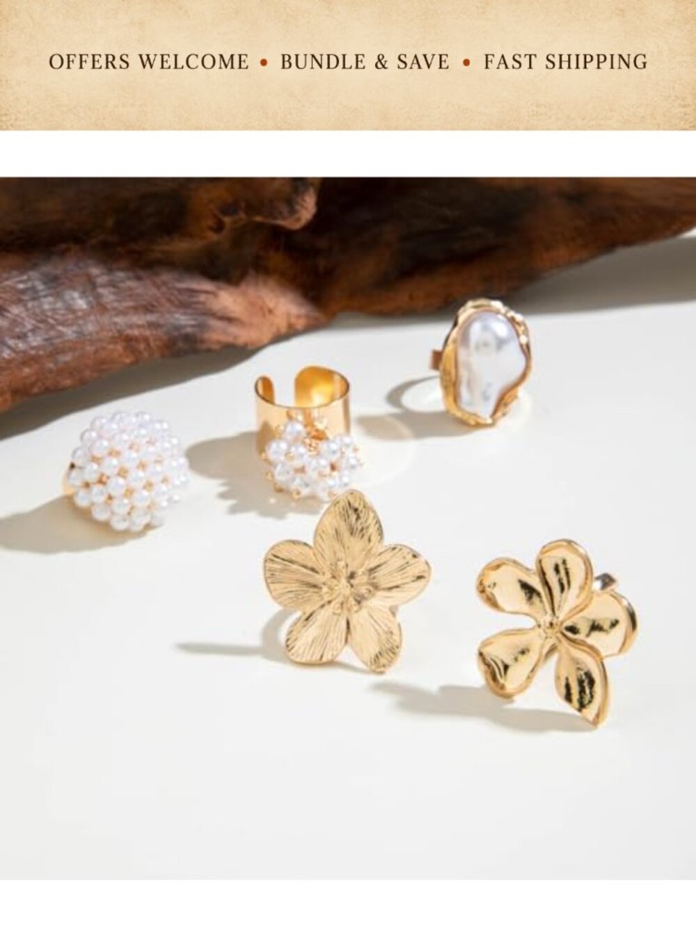 Chunky Stackable Rings Set Adjustable Dome Statement Rings - Picture 2 of 4